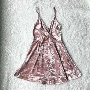 Blush crushed velvet fit-n-flare dress